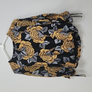 Alfani Petite Yellow, Black, and Gray Floral Blouse Women's Petite Small